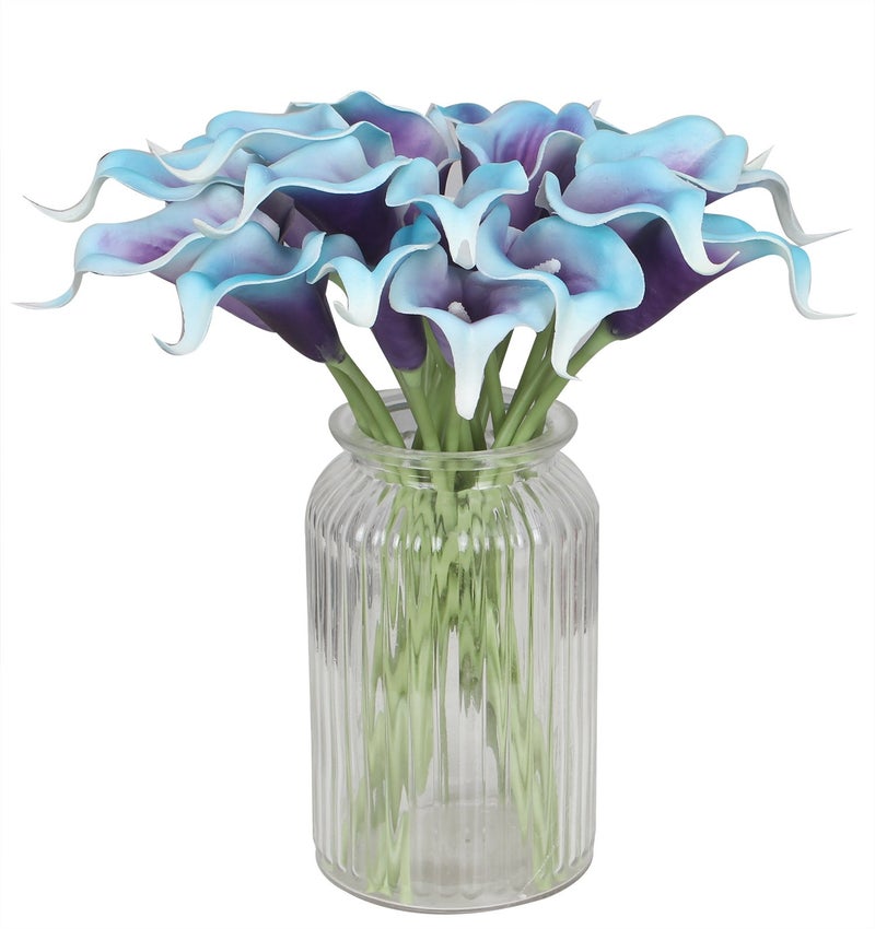 Duovlo 20pcs Calla Lily Bridal Wedding Bouquet Lataex Real Touch Artificial Flower Home Party Decor (Purple in Blue) - Image 3